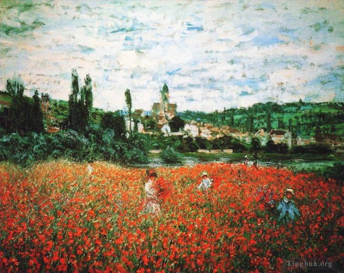 Claude Monet Peinture à l'huile - Champ de coquelicots près de Vétheuil