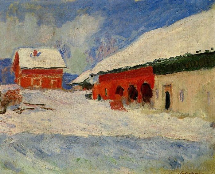 Claude Monet Peinture à l'huile - Maisons rouges à Bjornegaard dans la neige Norvège