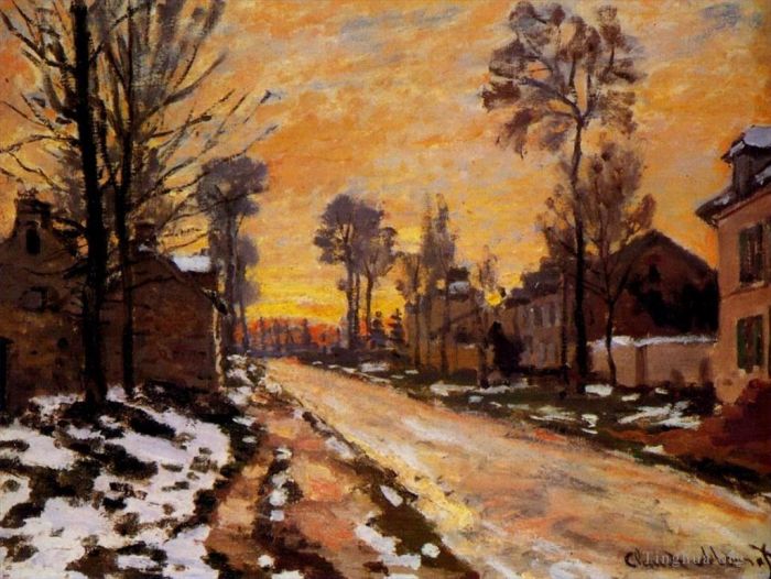 Claude Monet Peinture à l'huile - Route à Louveciennes fonte des neiges coucher de soleil