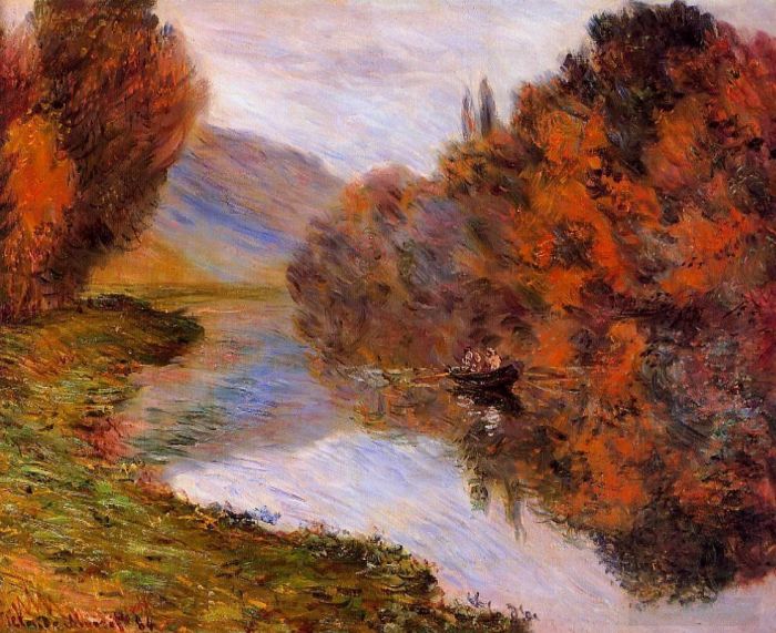 Claude Monet Peinture à l'huile - Barque sur la Seine à Jeufosse