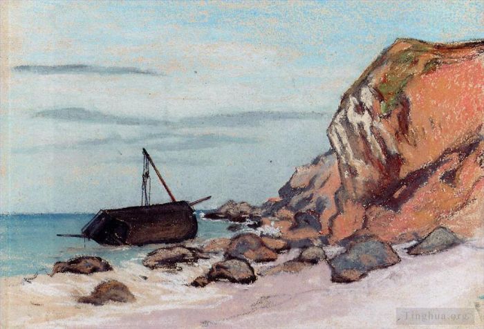 Claude Monet Peinture à l'huile - Voilier échoué SaintAdressecirca