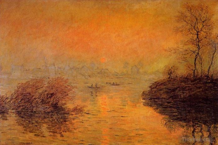 Claude Monet Peinture à l'huile - Coucher de soleil sur la Seine à Lavacourt Winter Effect