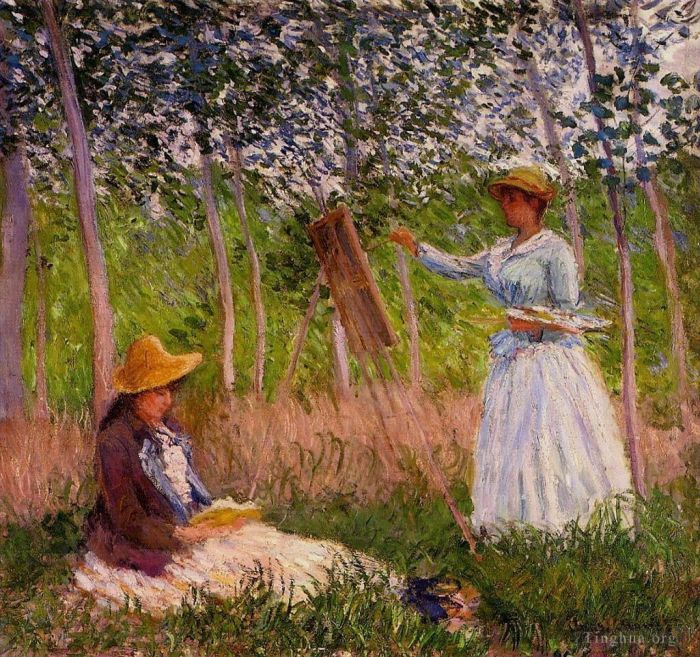 Claude Monet Peinture à l'huile - Suzanne Reading et Blanche Peinture au bord du marais à Giverny