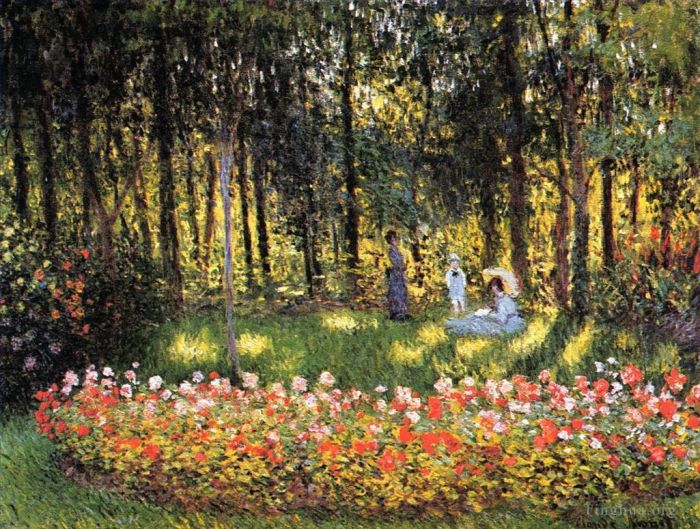 Claude Monet Peinture à l'huile - La famille de l'artiste dans le jardin