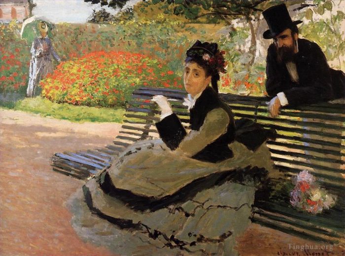 Claude Monet Peinture à l'huile - La Plage alias Camille Monet sur un banc de jardin