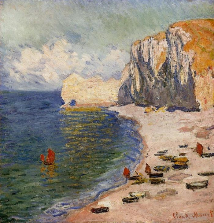 Claude Monet Peinture à l'huile - La Plage et la Falaise d'Amont