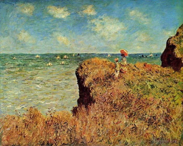 Claude Monet Peinture à l'huile - La Promenade des Falaises Pourville