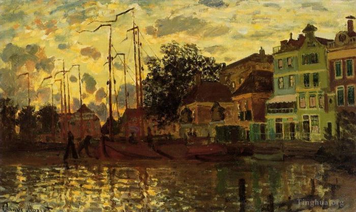 Claude Monet Peinture à l'huile - La digue à Zaandam Soirée