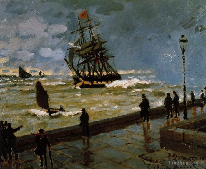 Claude Monet Peinture à l'huile - La Jetée du Havre dans Rough Westher II