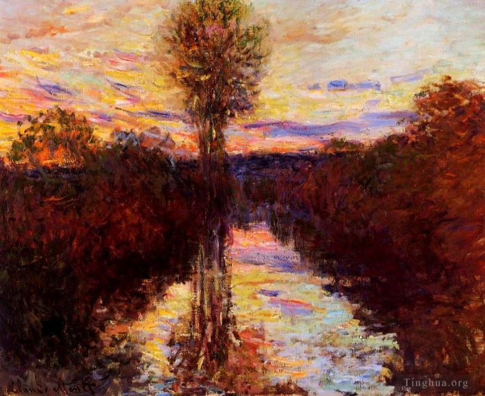 Claude Monet Peinture à l'huile - Le Petit Bras de Seine à la Soirée Mosseaux