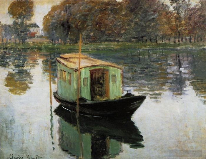 Claude Monet Peinture à l'huile - Le bateau-atelier 1874