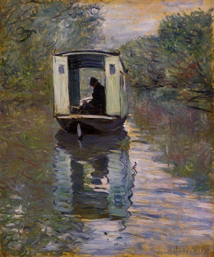 Claude Monet Peinture à l'huile - Le bateau-atelier