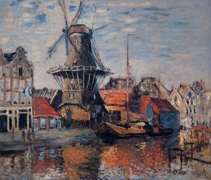 Claude Monet Peinture à l'huile - Le moulin à vent sur le canal Onbekende Amsterdam 1874