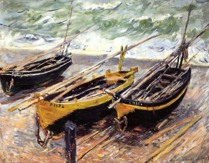 Claude Monet Peinture à l'huile - Trois bateaux de pêche
