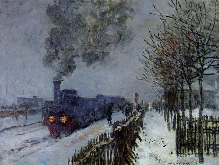 Claude Monet Peinture à l'huile - Entraînez-vous dans la neige avec la locomotive