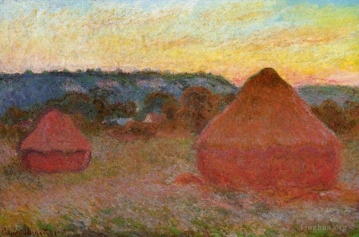 Claude Monet Peinture à l'huile - Deux meules à la fin de la journée d'automne