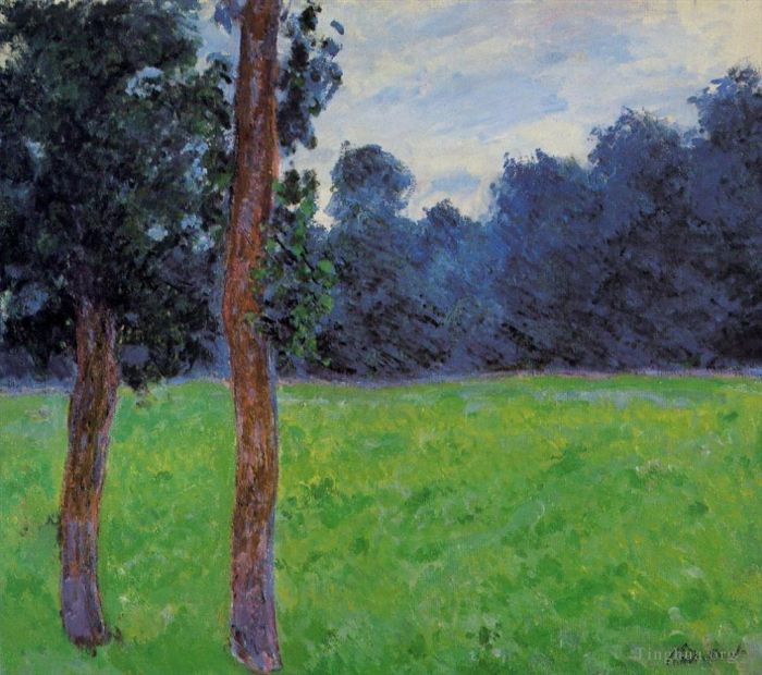 Claude Monet Peinture à l'huile - Deux arbres dans un pré