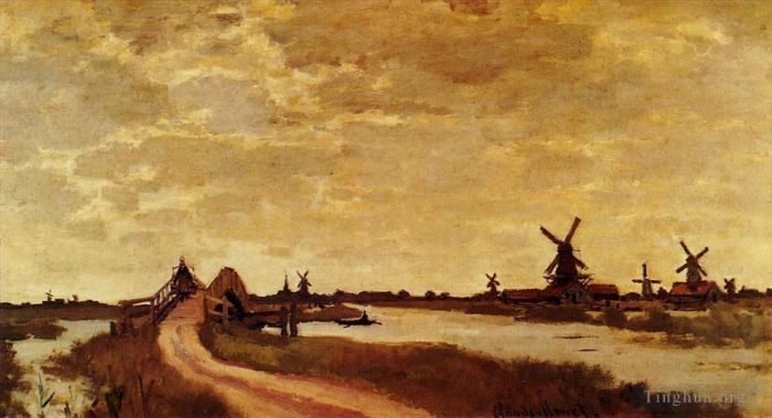 Claude Monet Peinture à l'huile - Moulins à vent à Haaldersbroek Zaandam