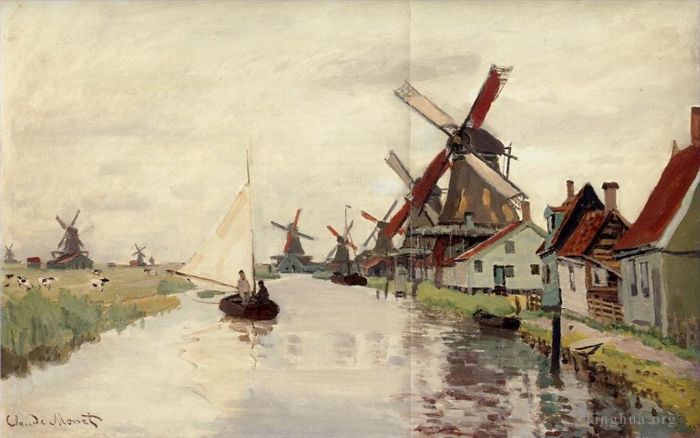 Claude Monet Peinture à l'huile - Moulins à vent en Hollande