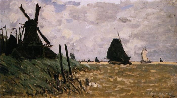 Claude Monet Peinture à l'huile - Moulins à vent près de Zaandam