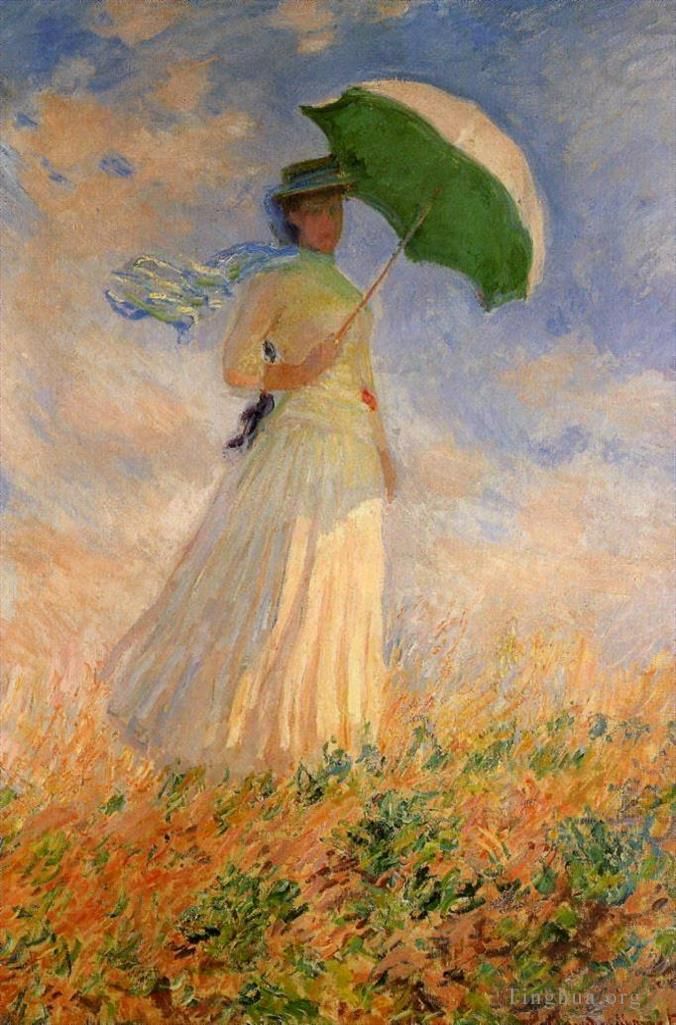 Claude Monet Peinture à l'huile - Femme avec un parasol face à droite