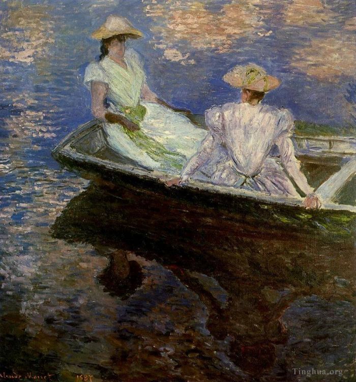 Claude Monet Peinture à l'huile - Jeunes filles dans une barque