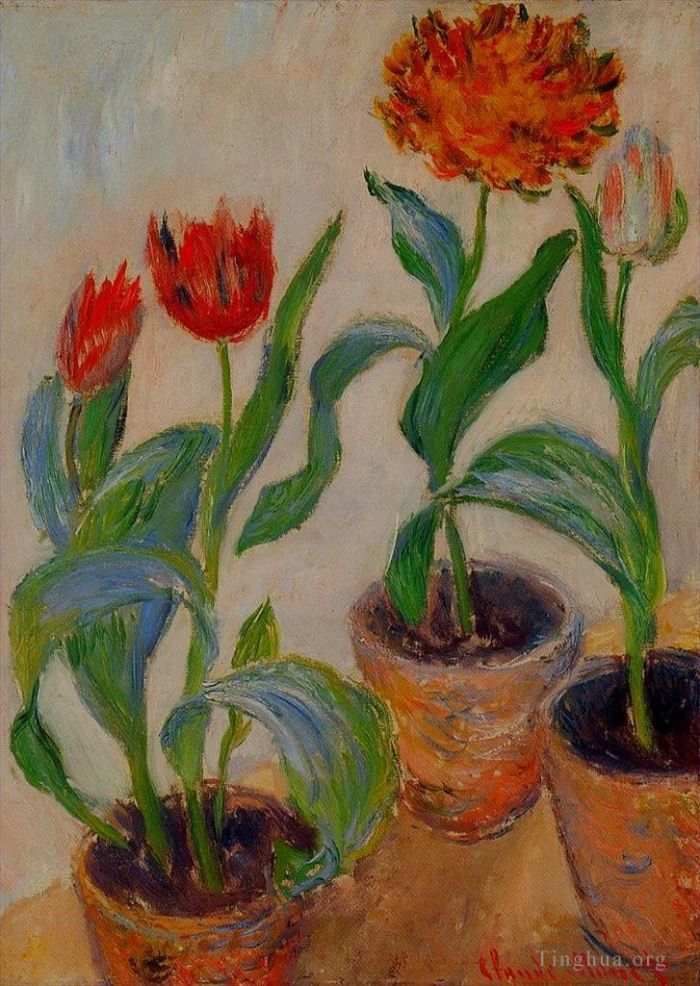 Claude Monet Types de peintures - Trois pots de tulipes