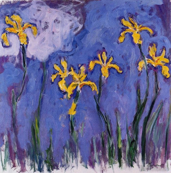 Claude Monet Types de peintures - Iris jaunes avec nuage rose