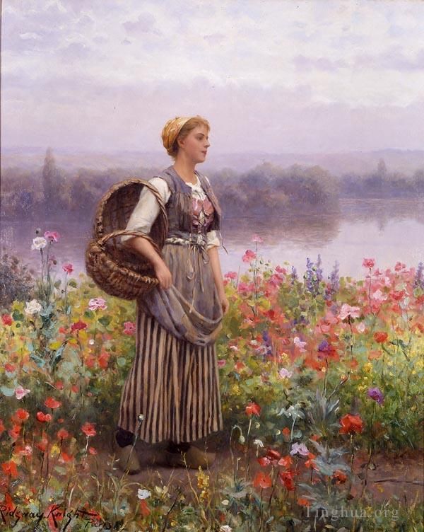 Daniel Ridgway Knight Peinture à l'huile - La fille aux fleurs