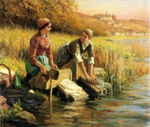 Daniel Ridgway Knight œuvres - Femmes lavant des vêtements près d’un ruisseau