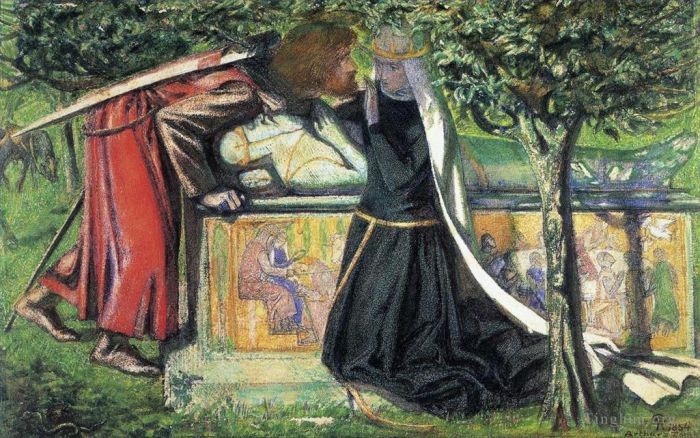 Dante Gabriel Rossetti Peinture à l'huile - Tombe d'Arthur La dernière rencontre de Lancelot et Guenièvre