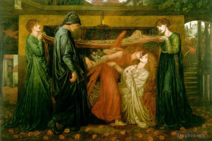 Dante Gabriel Rossetti Peinture à l'huile - Dantès rêve au moment de la mort de Béatrice