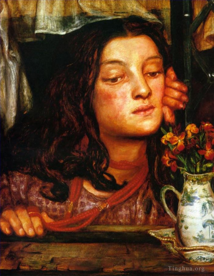 Dante Gabriel Rossetti Peinture à l'huile - Fille sur un treillis