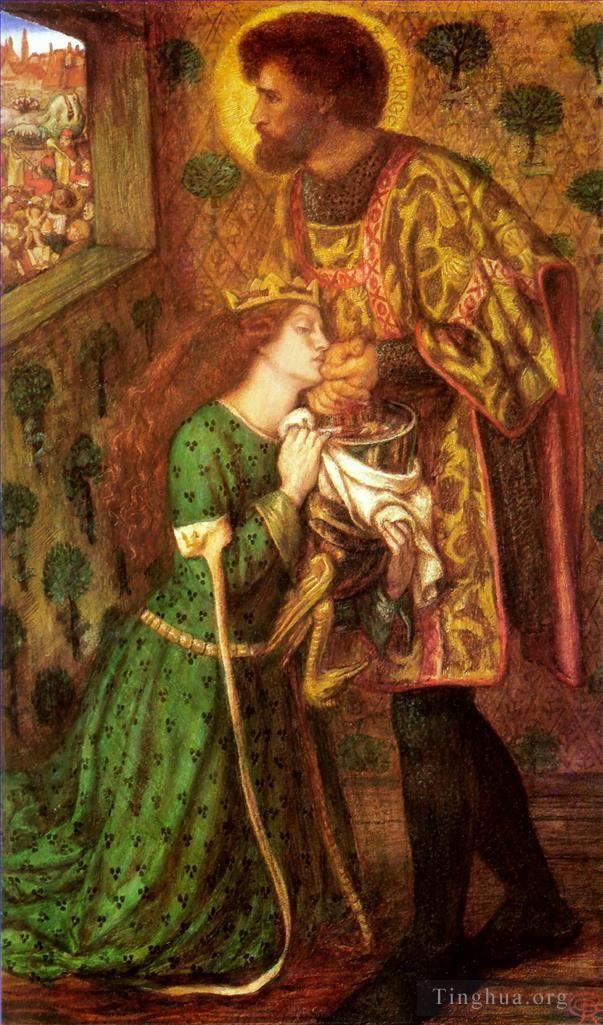 Dante Gabriel Rossetti Peinture à l'huile - Saint Georges et la princesse Sabra