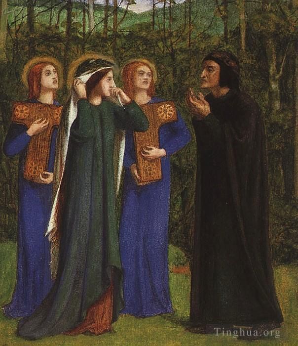 Dante Gabriel Rossetti Peinture à l'huile - La rencontre de Dante et Béatrice au paradis
