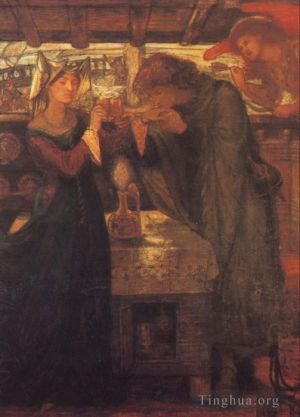 Dante Gabriel Rossetti œuvres - Tristram et Isolde boivent le potion d'amour