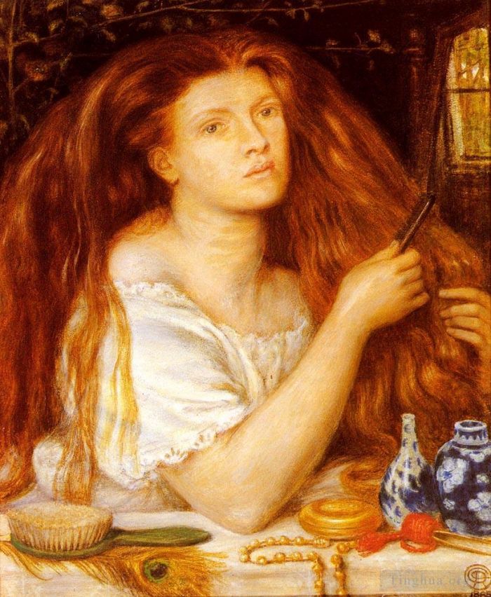 Dante Gabriel Rossetti Peinture à l'huile - Femme se peignant les cheveux