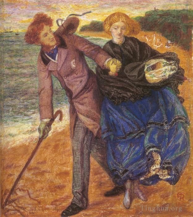 Dante Gabriel Rossetti Peinture à l'huile - Écrire sur le sable