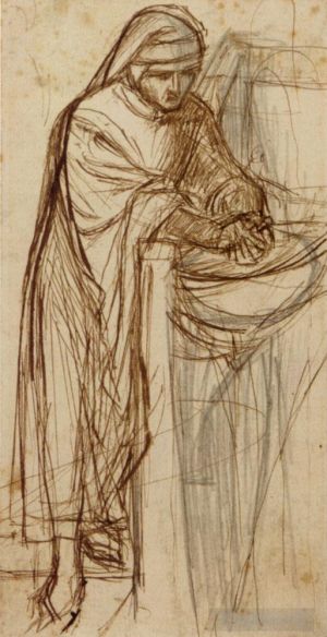 Dante Gabriel Rossetti œuvres - Étude pour Dante à Vérone avec un préliminaire