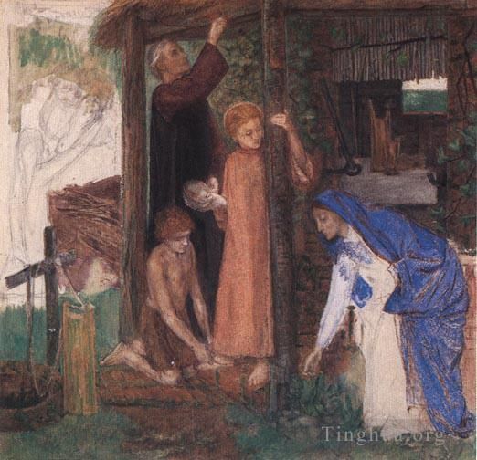 Dante Gabriel Rossetti Types de peintures - La Pâque dans la Sainte Famille cueillant des herbes amères