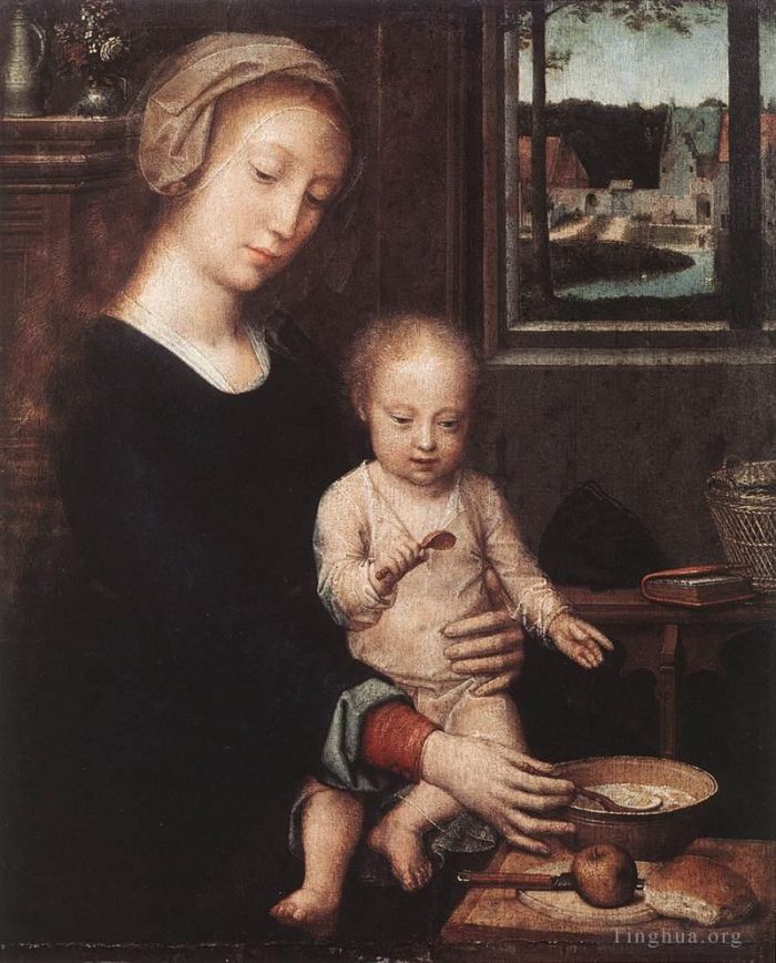 Gerard David Peinture à l'huile - Vierge à l'Enfant avec la soupe au lait