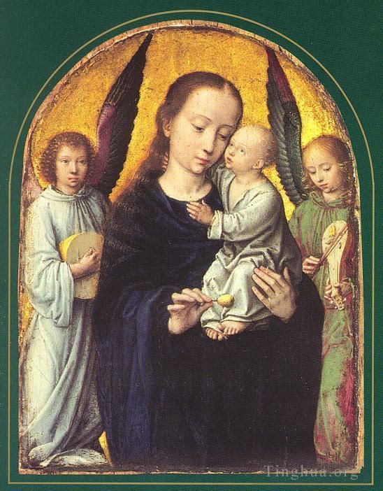 Gerard David Peinture à l'huile - Marie et l'Enfant avec deux anges faisant de la musique