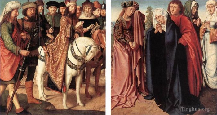 Gerard David Peinture à l'huile - Différend de Pilates avec le grand prêtre, les saintes femmes et saint Jean au Golgotha