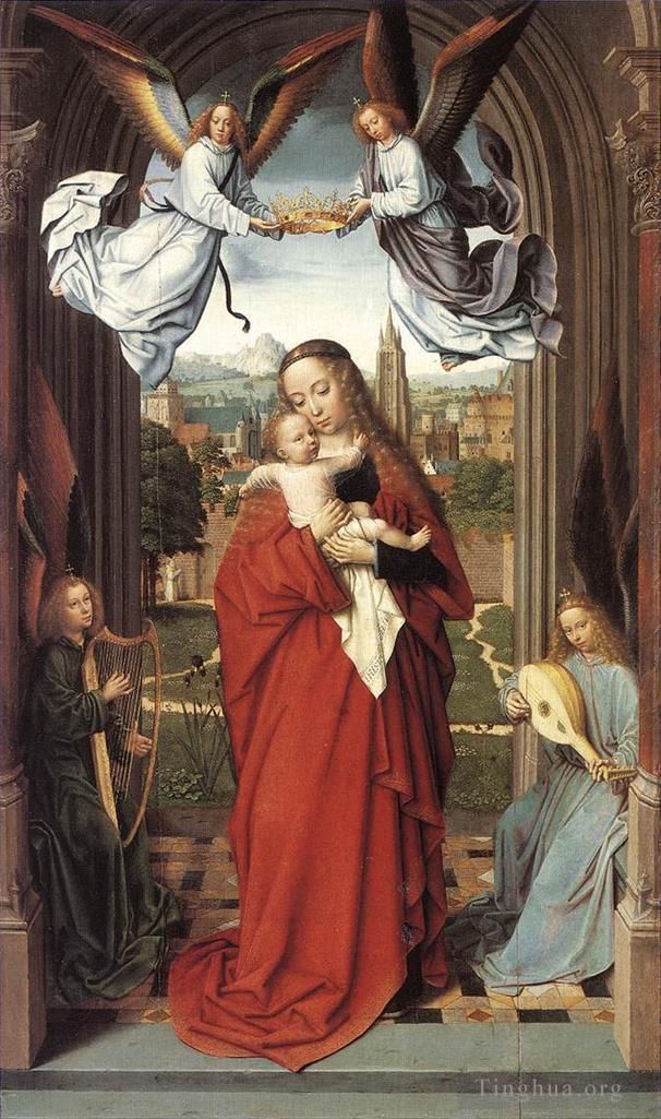 Gerard David Peinture à l'huile - Vierge à l'enfant avec quatre anges wga