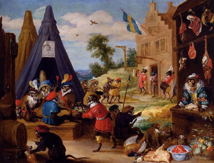 David Teniers the Younger Peinture à l'huile - Un festival de singes