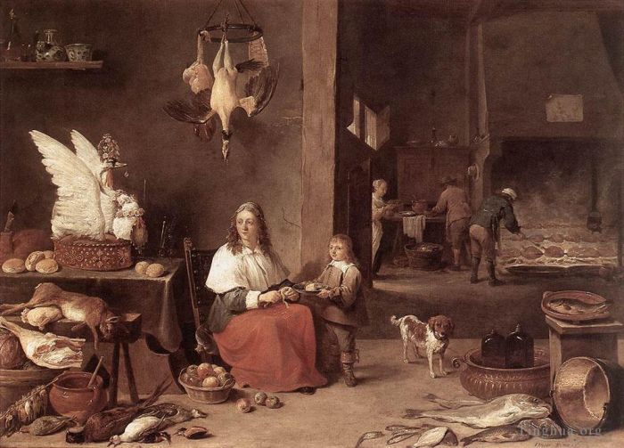 David Teniers the Younger Peinture à l'huile - Scène de cuisine 1644
