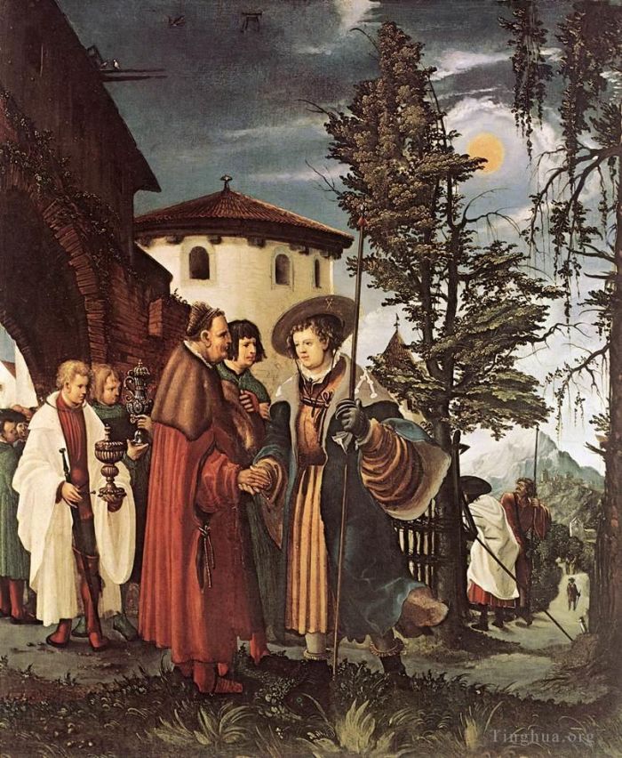 Denis van Alsloot Peinture à l'huile - St Florian prend congé du monastère