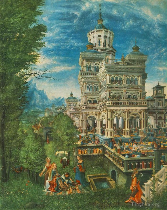 Denis van Alsloot Peinture à l'huile - Susanna dans le bain et la lapidation des anciens