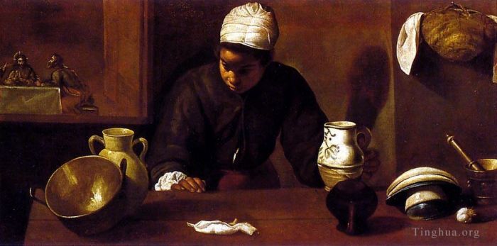 Diego Vélasquez Peinture à l'huile - Scène de cuisine avec le souper à Emmaüs