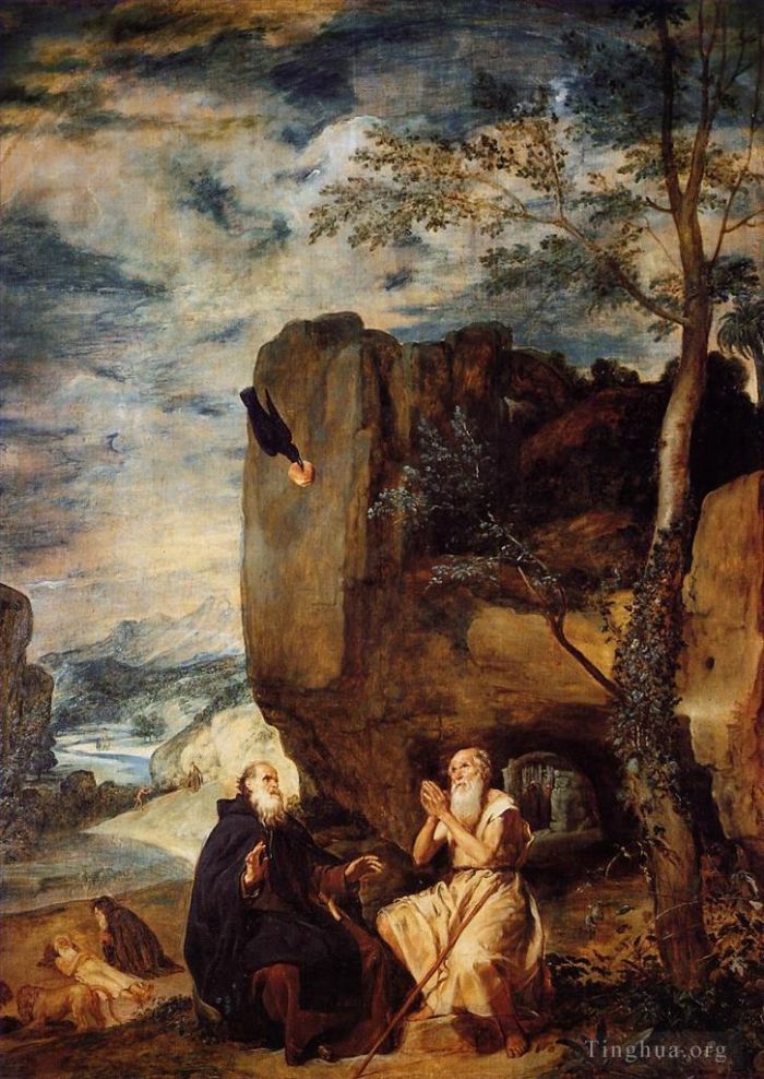 Diego Vélasquez Peinture à l'huile - Saint Antoine Abbé et Saint Paul l'Ermite